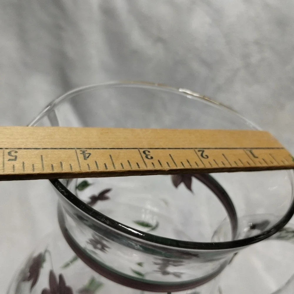Vintage Hand Painted Glass Pitcher Floral Vine Pattern‎ Clear Glass Carafe